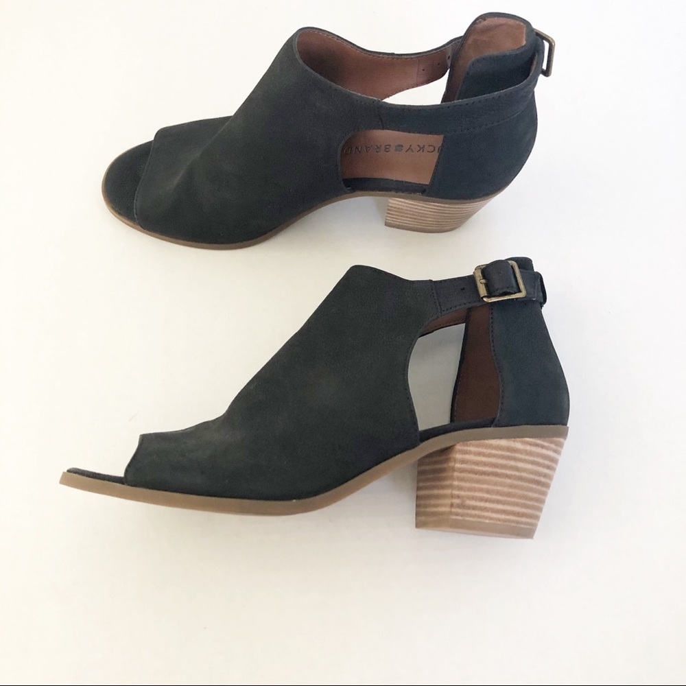 Lucky Peep Toe Black Ankle Heeled Ankle Bootie